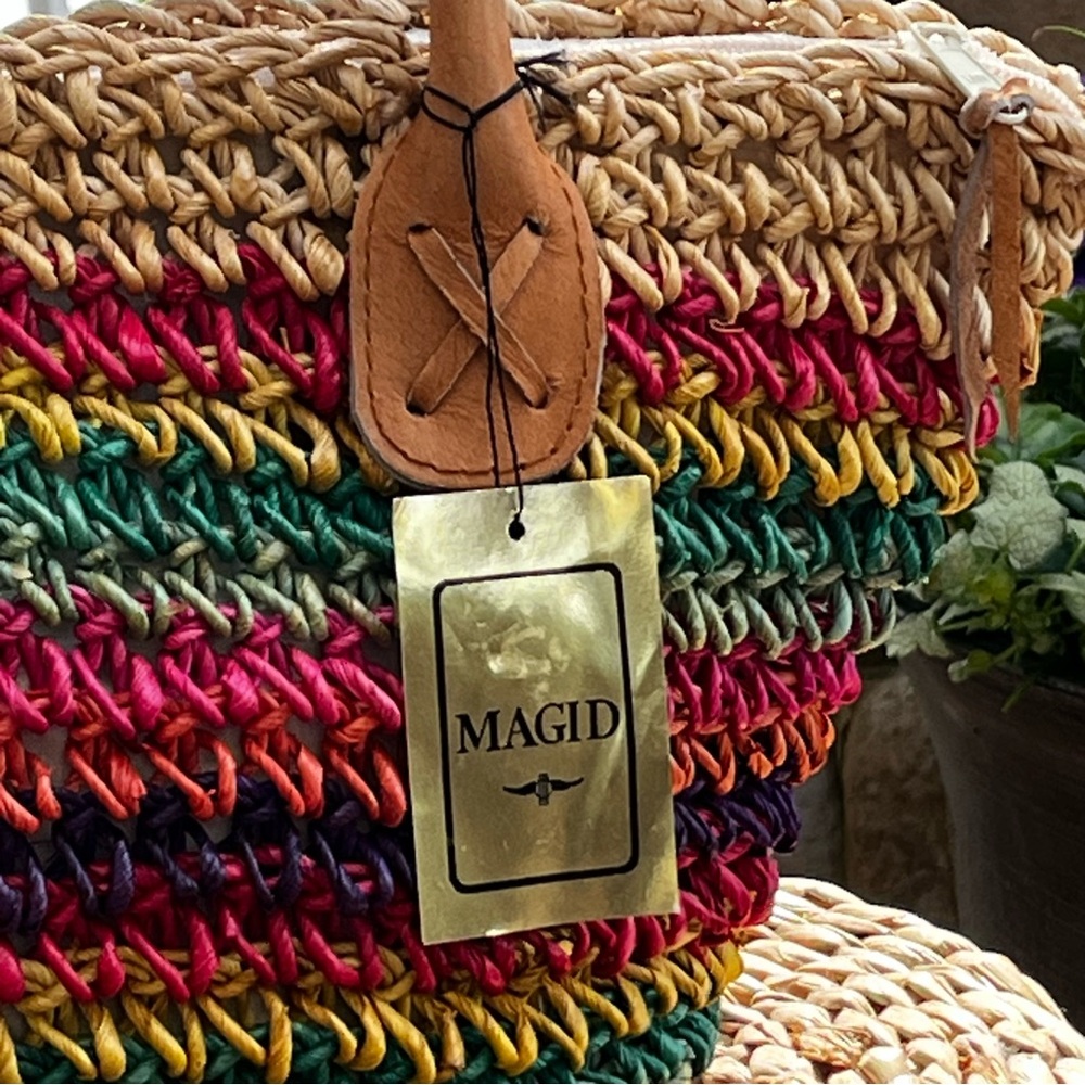 NWT Magid Multicolored Striped Straw Leather Tote Beach Bag Boho Vacation Summer - Picture 6 of 9